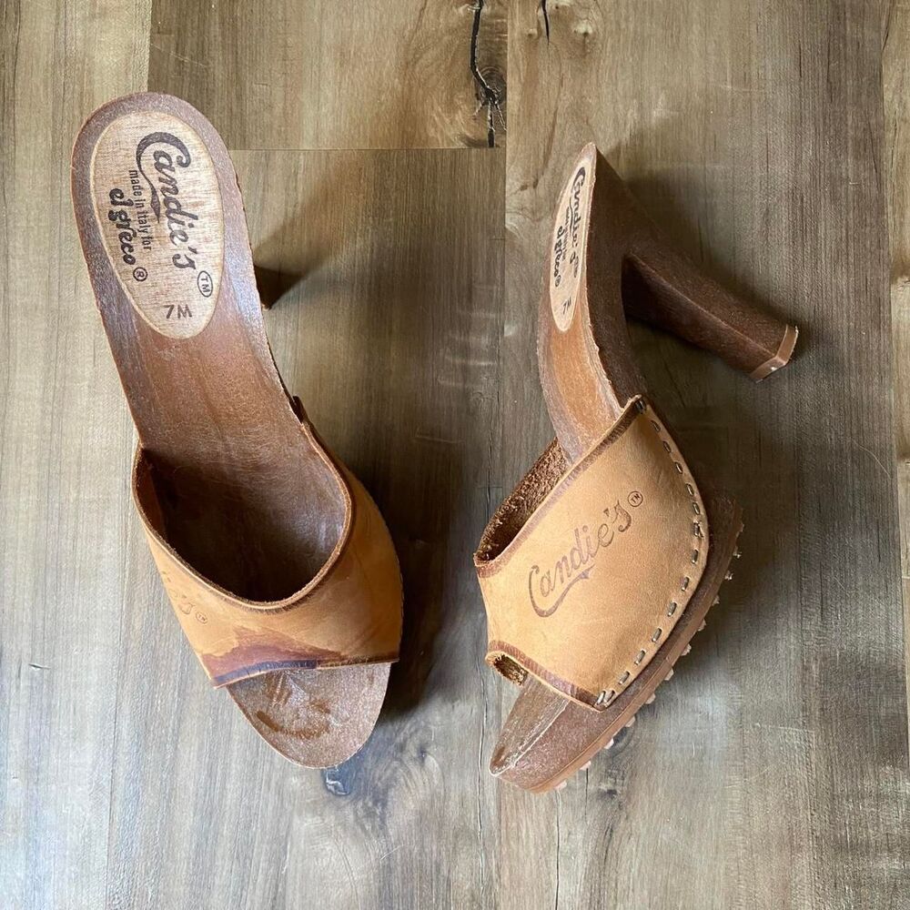 Candie's for El Greco vintage 70s leather wood high heels
